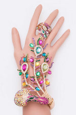 Peacock Inspired Crystal Statement Palm Bracelet