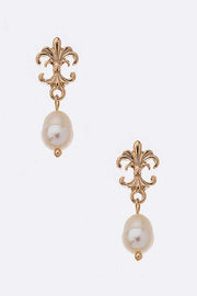 Fleur De Lis Genuine Culture Pearl Drop Earrings