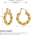 Twisted Hoop Earrings 14K Gold Plated Dainty Lightweight Hypoallergenic Chunky Hoops Earrings for Women