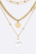 Stainless Steel Crystal Heart Layer Necklace