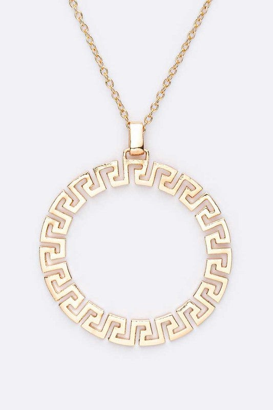 Laser Cut Pattern Round Pendant Necklace