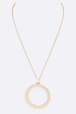 Laser Cut Pattern Round Pendant Necklace