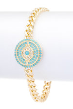 CZ Evil Eye Pendant Chain Link Bracelet