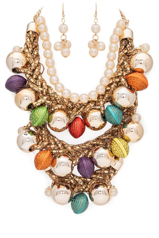 Mix Beads Statement Necklace Set