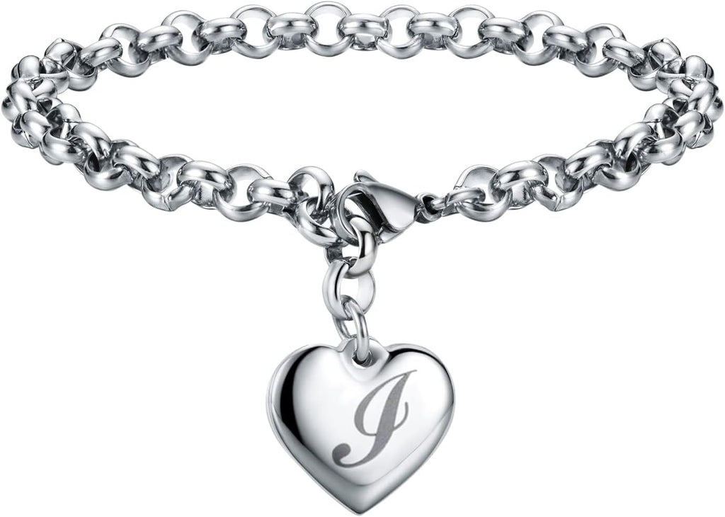 Charms Bracelets for Women | Heart Charm Initial Bracelet Trendy | 26 Letters Stainless Steel Bracelet Jewelry Confirmation Gifts Ideas for Christmas Birthday