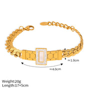 18K gold exquisite light luxury geometric inlaid zircon and gemstone design versatile bracelet necklace set