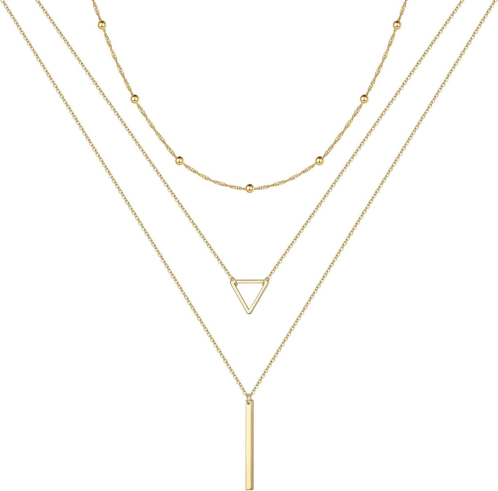 Gold Layered Necklaces for Women - 14K Gold Plated Handmade Multilayer Bar Pearls Coin Disc Moon Butterfly Medallion Adjustable Dainty Layered Choker Necklaces for Women Jewelry