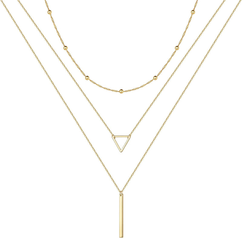 Gold Layered Necklaces for Women - 14K Gold Plated Handmade Multilayer Bar Pearls Coin Disc Moon Butterfly Medallion Adjustable Dainty Layered Choker Necklaces for Women Jewelry