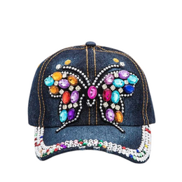 Denim Jewel Butterfly Cap