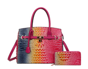 Talia – Rainbow Faux Croc Satchel & Wallet Set