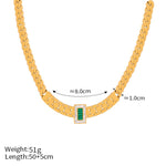 18K gold exquisite light luxury geometric inlaid zircon and gemstone design versatile bracelet necklace set
