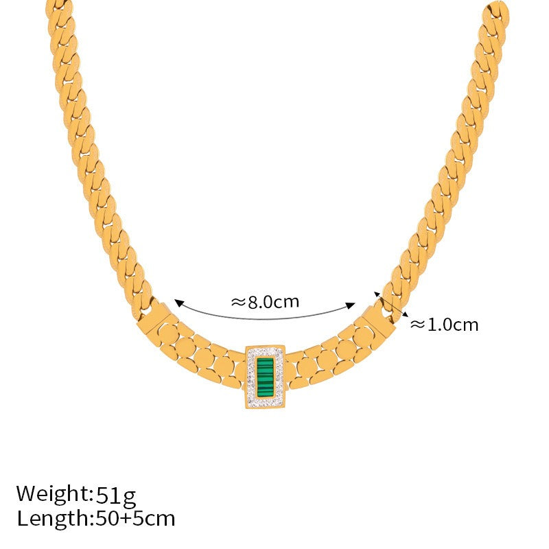 18K gold exquisite light luxury geometric inlaid zircon and gemstone design versatile bracelet necklace set