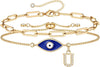 Gold Evil Eye Bracelets for Women, 14K Gold Plated Dainty Layering Paperclip Initial Bracelet Protection Evil Eye Jewelry Layered Gold Evil Eye Bracelets for Womens Friendship Gifts Jewelry Set