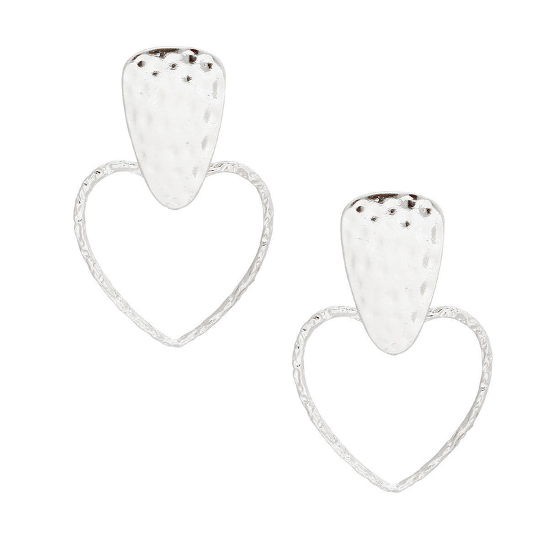 Silver Hammered Metal Heart Earrings