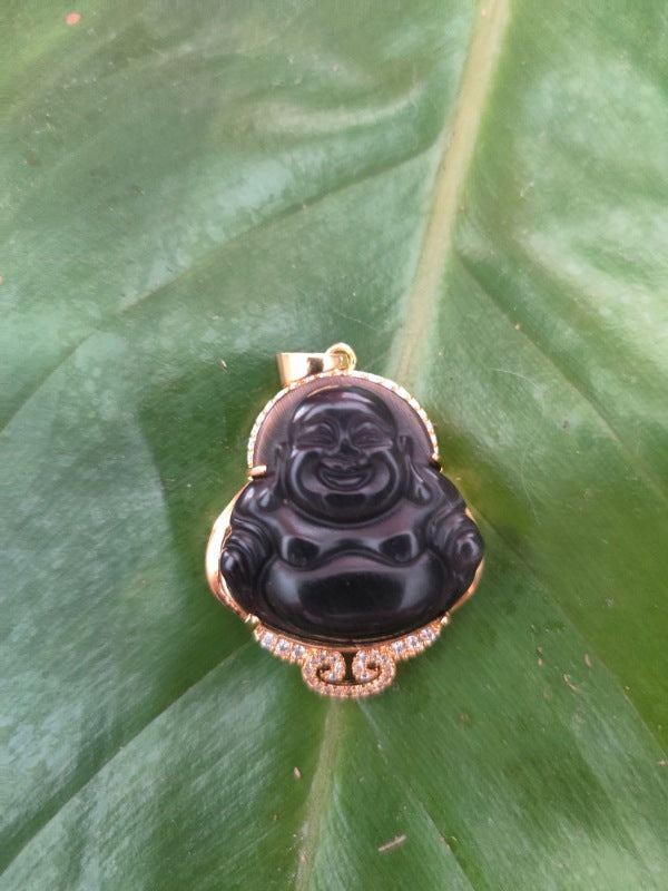 Black Rhinestone Buddha Necklace