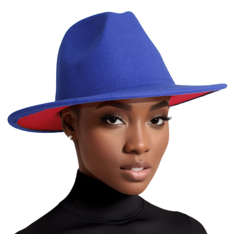 Fedora Blue Red Two Tone Wide Brim Hat for Women