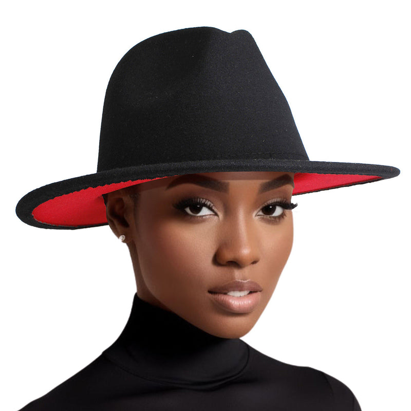 Fedora Black Red Two Tone Wide Brim Hat for Women