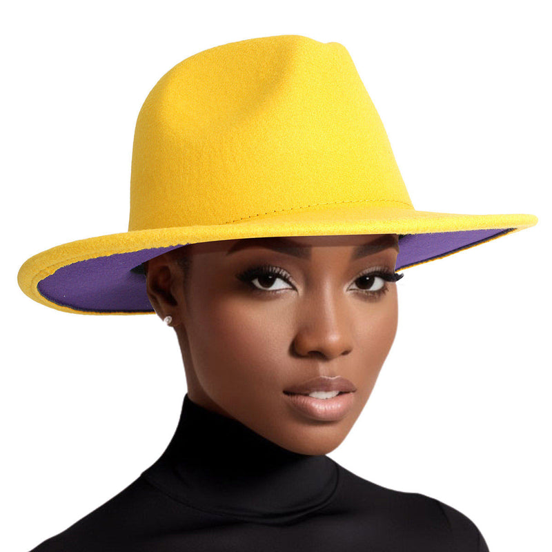 Fedora Yellow Purple Two Tone Wide Brim Hat Women