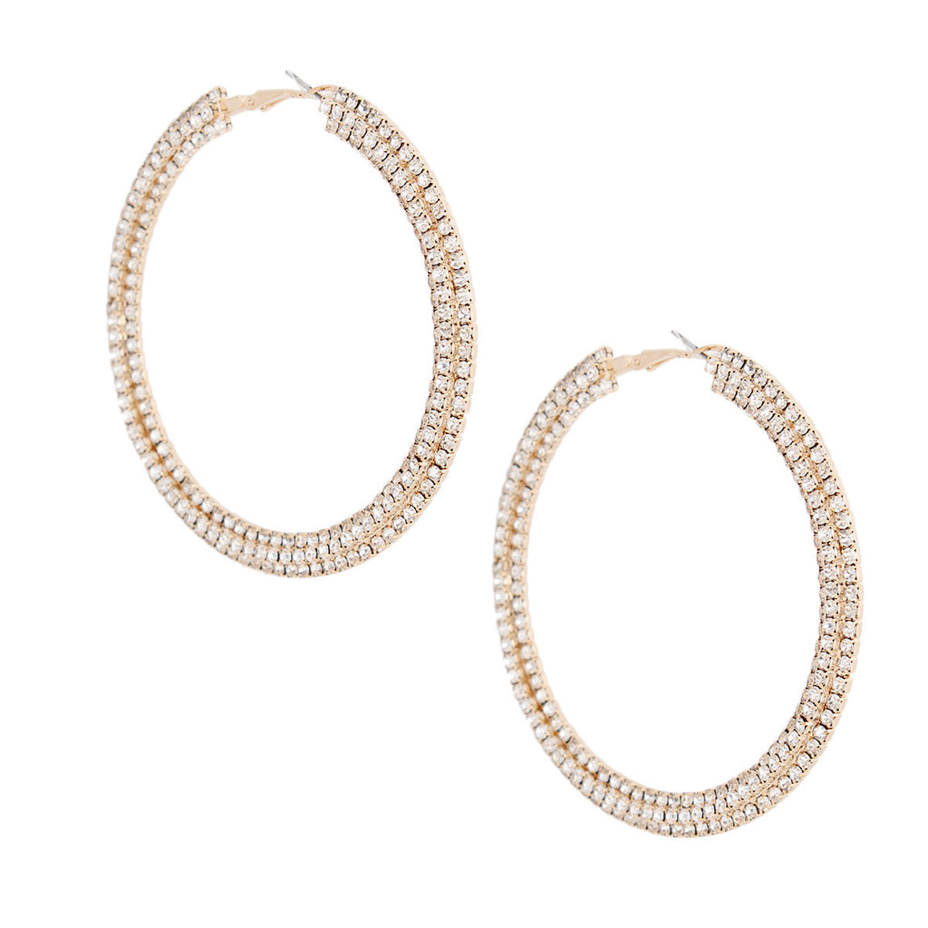 Gold Stacked Pave 80mm Hoops