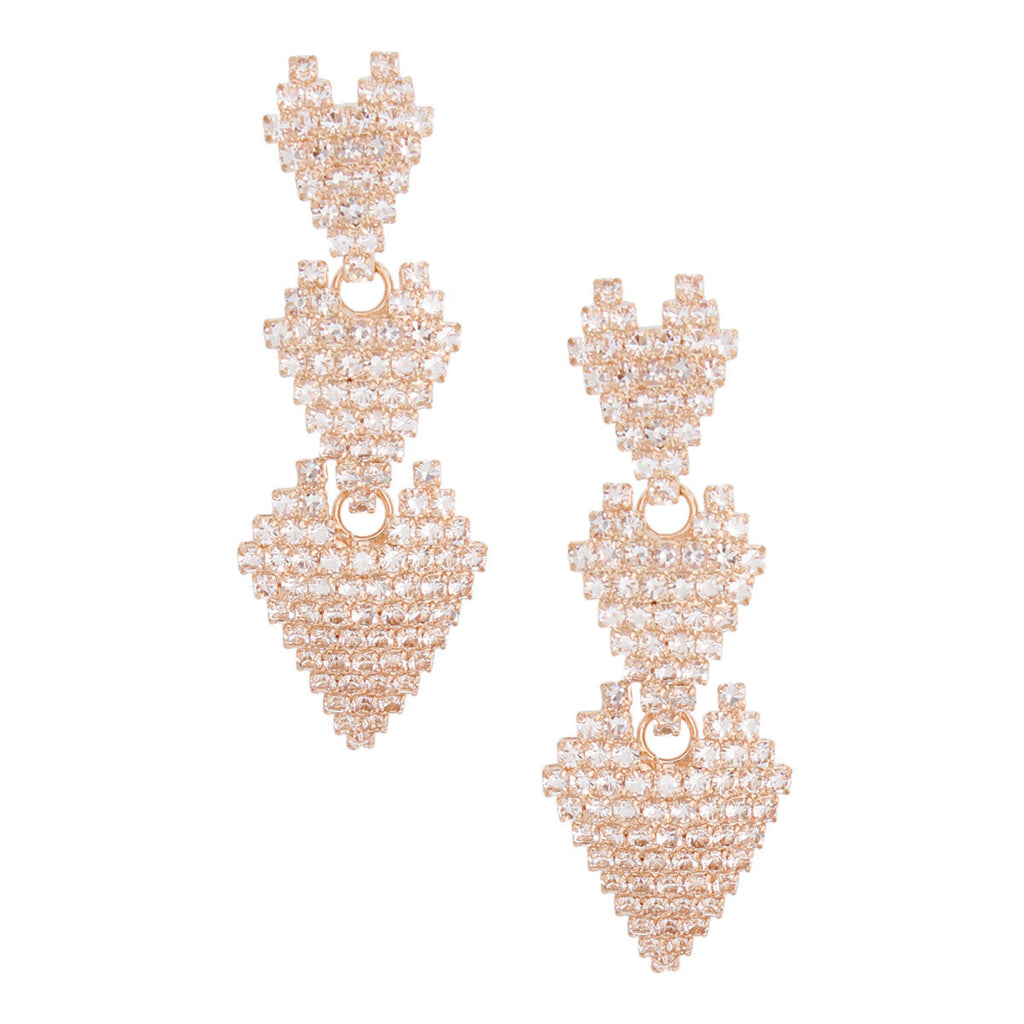 Triple Heart Pave Gold Earrings