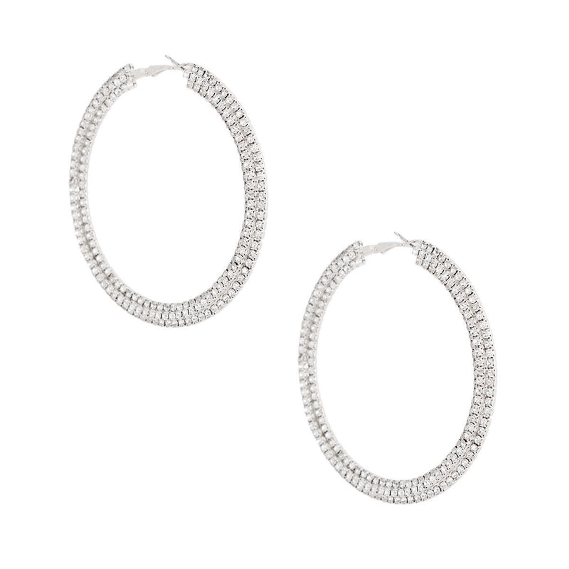 Silver Separated Stone Set Hoops