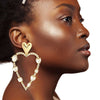 Gold Skinny Heart Stone Earrings