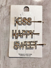 Kiss, Sweet, Happy Rhinestone Hairpin Trio