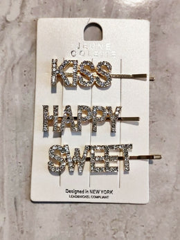 Kiss, Sweet, Happy Rhinestone Hairpin Trio